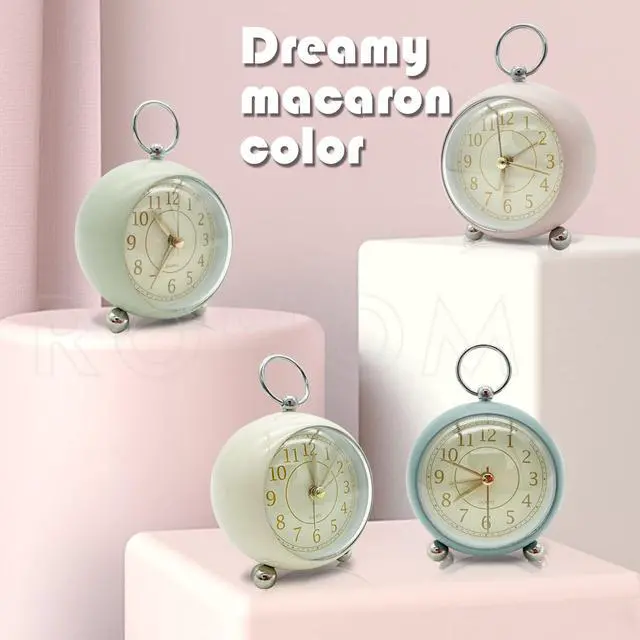 Alt view image 2 of 6 - Vintage Small Alarm Clock with Night Light, Beige, Silent Quartz Movement, Non-Ticking, Decorative, for Bedside Table, Desk, Kitchen, Bedroom, Shelf, Nightstand, Wall Hanging (Beige)