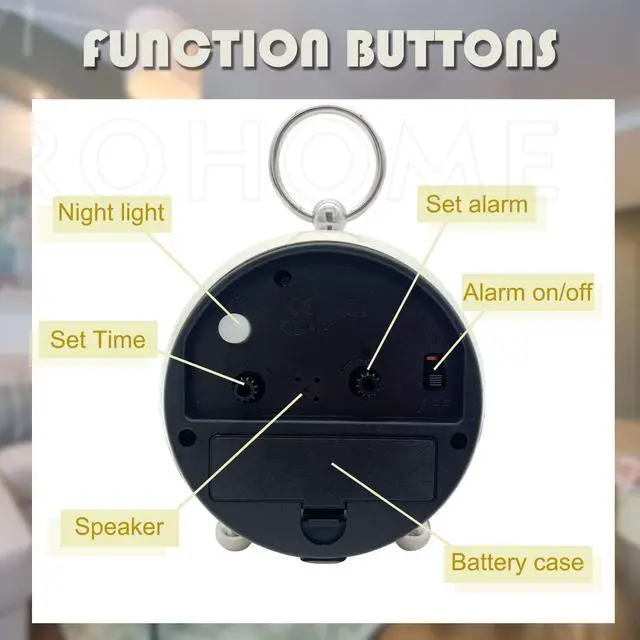 Alt view image 6 of 6 - Vintage Small Alarm Clock with Night Light, Beige, Silent Quartz Movement, Non-Ticking, Decorative, for Bedside Table, Desk, Kitchen, Bedroom, Shelf, Nightstand, Wall Hanging (Beige)