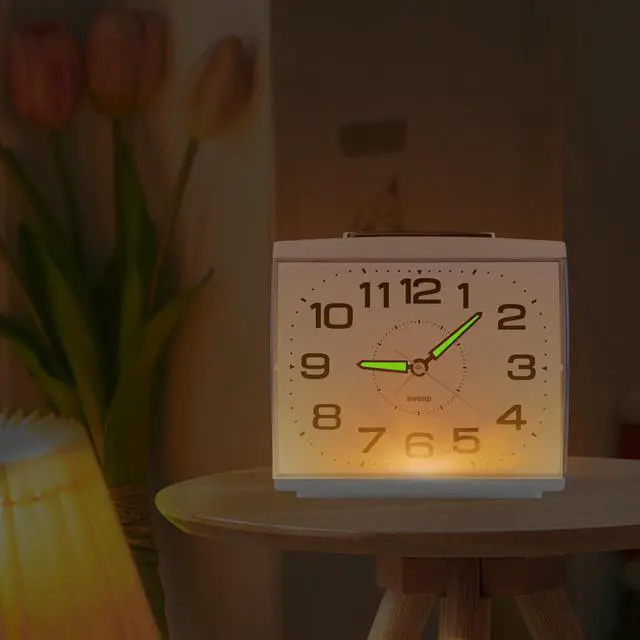 Alt view image 3 of 7 - Large Alarm Clock for Bedside, Silent Non-Ticking Analog Clock with Night Light, Battery Powered, Gradually Increasing Alarm for Heavy Sleepers, Seniors