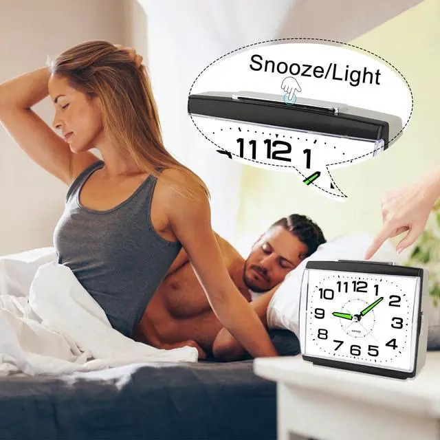 Alt view image 4 of 7 - Large Alarm Clock for Bedside, Silent Non-Ticking Analog Clock with Night Light, Battery Powered, Gradually Increasing Alarm for Heavy Sleepers, Seniors