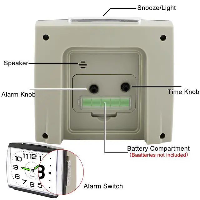 Alt view image 6 of 7 - Large Alarm Clock for Bedside, Silent Non-Ticking Analog Clock with Night Light, Battery Powered, Gradually Increasing Alarm for Heavy Sleepers, Seniors