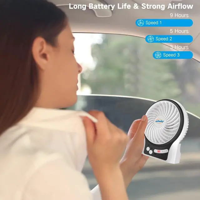 Alt view image 3 of 7 - 3-Speed Mini Desk Fan with LED Light, Portable USB Fan Quiet for Home, Office, Travel, Camping, Outdoor, Indoor, 4.9-Inch, White