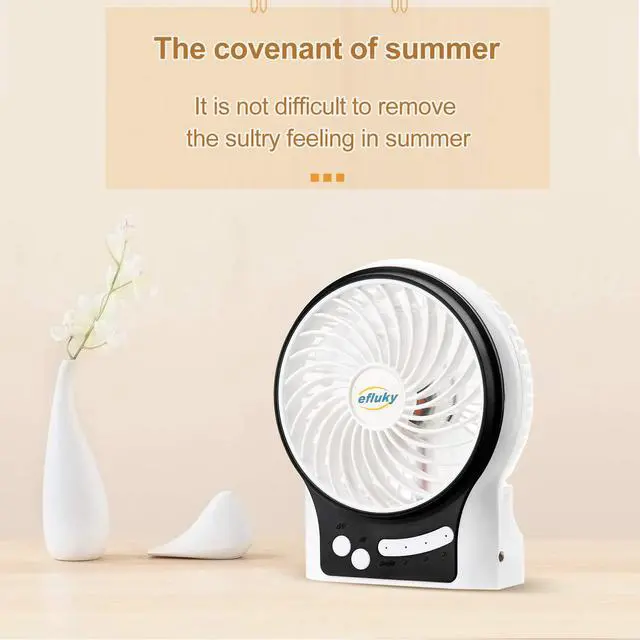 Alt view image 7 of 7 - 3-Speed Mini Desk Fan with LED Light, Portable USB Fan Quiet for Home, Office, Travel, Camping, Outdoor, Indoor, 4.9-Inch, White