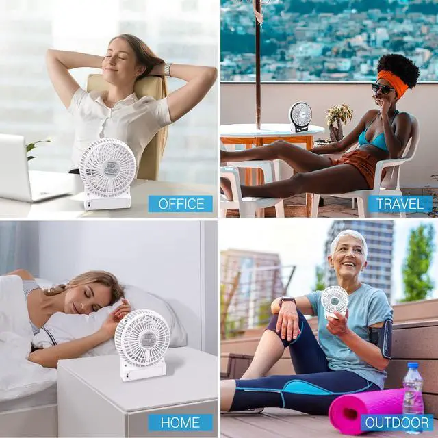 Alt view image 6 of 7 - 3-Speed Mini Desk Fan with LED Light, Portable USB Fan Quiet for Home, Office, Travel, Camping, Outdoor, Indoor, 4.9-Inch, White