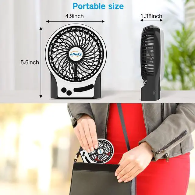 Alt view image 4 of 7 - 3-Speed Mini Desk Fan with LED Light, Portable USB Fan Quiet for Home, Office, Travel, Camping, Outdoor, Indoor, 4.9-Inch, White