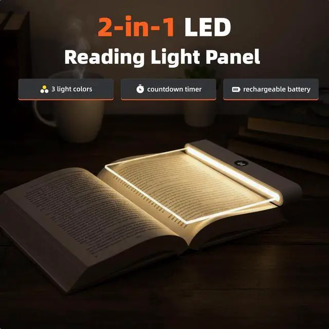 Alt view image 4 of 6 - Book Light, Rechargeable LED Reading Light - Ultra-Thin Flat Bedside Lamp, 3 Color Clip on Lights, Suitable for Reading at Night in Bed