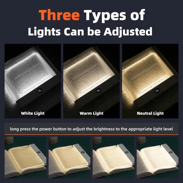 Alt view image 2 of 6 - Book Light, Rechargeable LED Reading Light - Ultra-Thin Flat Bedside Lamp, 3 Color Clip on Lights, Suitable for Reading at Night in Bed