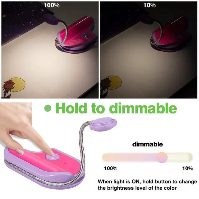 Alt view image 3 of 6 - Book Reading Light for Kids - Rechargeable, Portable LED Reading Lamp with Rotary Neck, Clip-on Light in Bed (Purple)