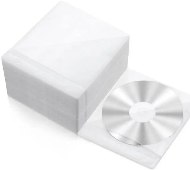Main image of 200 Pcs Cd DVD Sleeves Envelopes Bulk Double Sided Refill Plastic Disc Holder Case for Blank Storage Binders Clear for Protection Replacement(White)