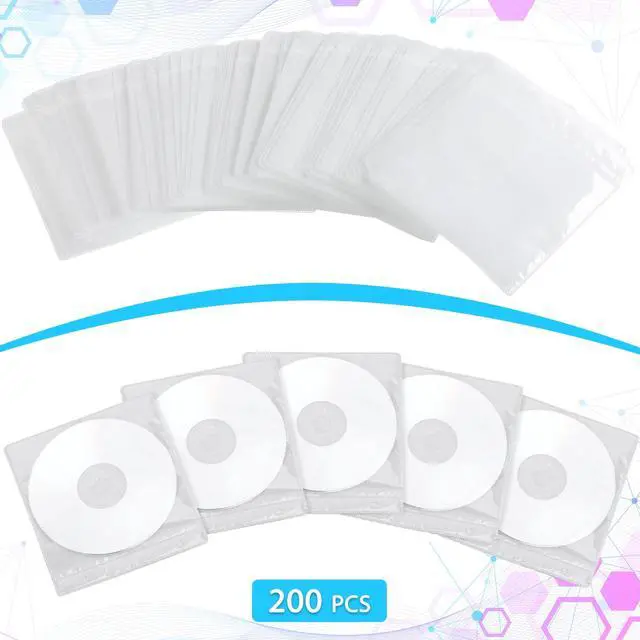 Alt view image 4 of 6 - 200 Pcs Cd DVD Sleeves Envelopes Bulk Double Sided Refill Plastic Disc Holder Case for Blank Storage Binders Clear for Protection Replacement(White)
