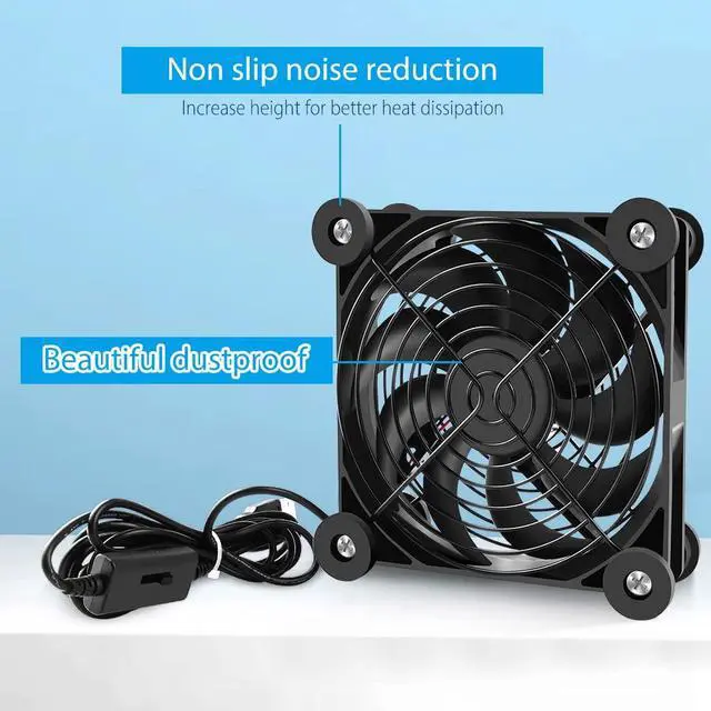 Alt view image 3 of 7 - 1Pack Quiet 120mm USB Fan Dual-Ball Bearings, USB Fan 5V, with L/M/H 3-Degree Speed Controller High Airflow Cooling Fan for Router Modem Receiver DVR PlayStation Xbox TV Box