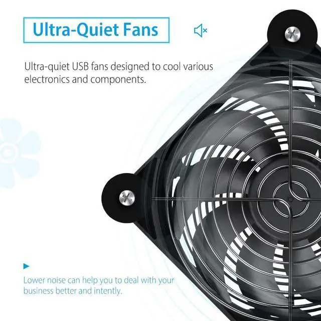 Alt view image 5 of 7 - 1Pack Quiet 120mm USB Fan Dual-Ball Bearings, USB Fan 5V, with L/M/H 3-Degree Speed Controller High Airflow Cooling Fan for Router Modem Receiver DVR PlayStation Xbox TV Box