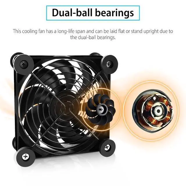 Alt view image 7 of 7 - 1Pack Quiet 120mm USB Fan Dual-Ball Bearings, USB Fan 5V, with L/M/H 3-Degree Speed Controller High Airflow Cooling Fan for Router Modem Receiver DVR PlayStation Xbox TV Box