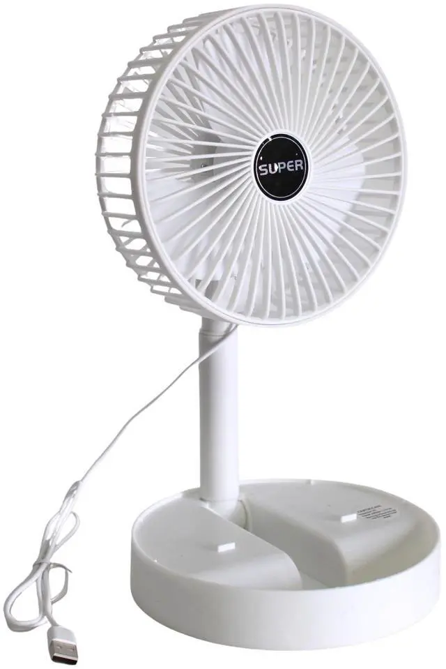 Main image of Telescopic Folding USB Desk Fan Adjustable Height 11.5" to 14", Quiet Motor, Compact Table Fan with Phone Stand, USB-Powered for Home, Office, Travel (White)