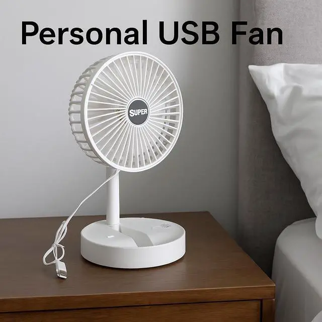 Alt view image 3 of 5 - Telescopic Folding USB Desk Fan Adjustable Height 11.5" to 14", Quiet Motor, Compact Table Fan with Phone Stand, USB-Powered for Home, Office, Travel (White)