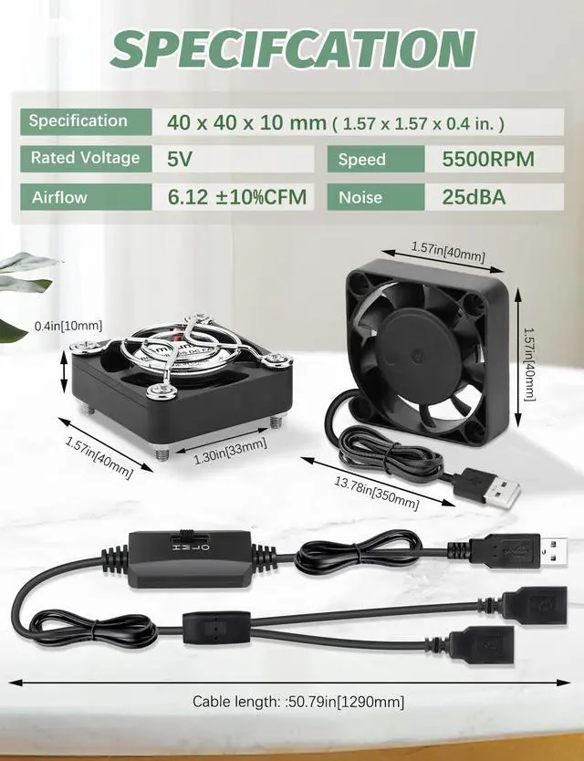 Alt view image 6 of 7 - USB Fan 40mm 2 Packs, 5V Mini Cooling Brushless Fan for PC Computer PlayStation Xbox Router, Small Box Fan for Terrarium Aquarium Helmet Raspberry Pi