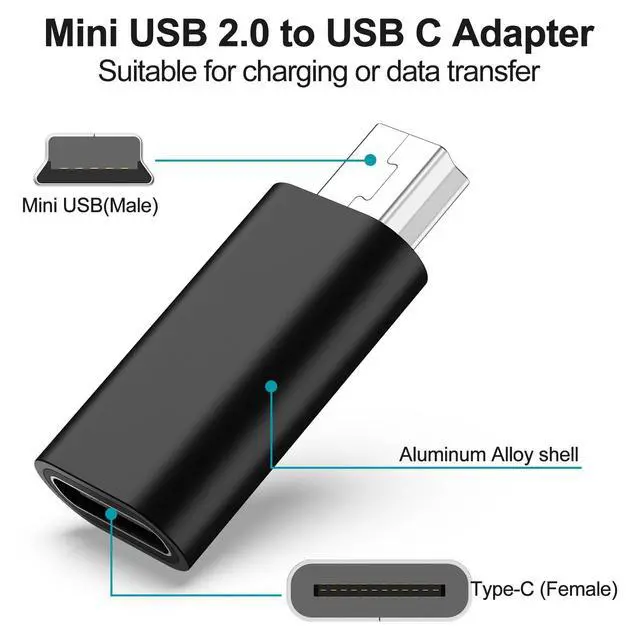 Alt view image 2 of 7 - 3 Pack USB C to Mini USB Adapter, Type C Female to Mini USB 2.0 Male Convert Connector Support Charge & Data Sync Compatible GoPro Hero 3+, MP3 Players, Dash Cam, Digital Camera, Receiver
