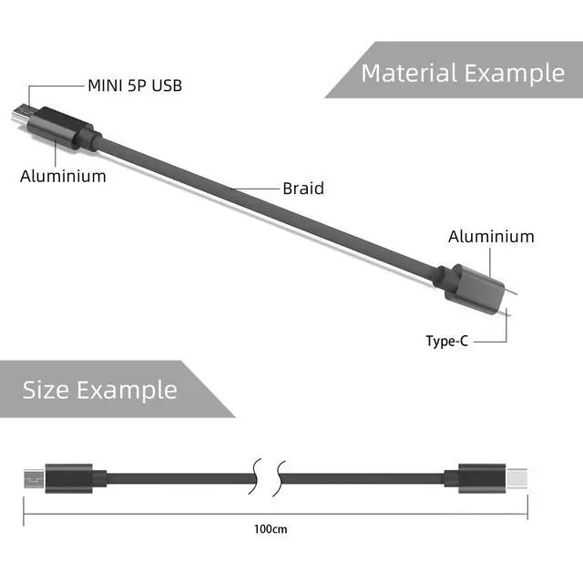 Alt view image 2 of 6 - Type C to Mini USB Cable, USB C to 5-Pin Cable Charging Cord Support Sync Data for Compatible with Digital Camera, MP3 Player, GPS Receiver and More Mini B Devices - 3.3 feet