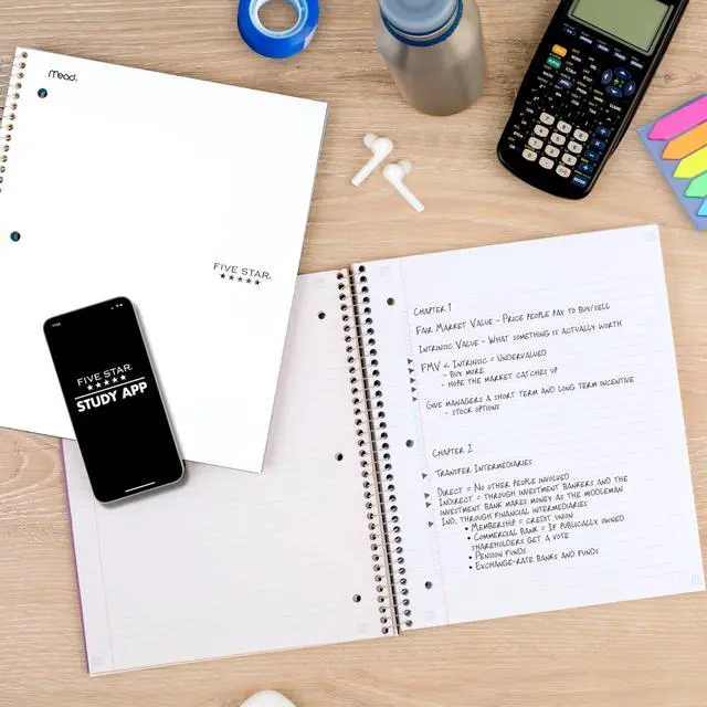 Alt view image 3 of 7 - Spiral Notebook + Study App, 5 Subject, College Ruled Paper, 8-1/2" x 11", 200 Sheets, Fights Ink Bleed, Water Resistant Cover, White (72460)