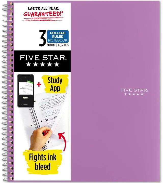 Main image of Spiral Notebook + Study App, 3 Subject, College Ruled Paper, 8-1/2" x 11", 150 Sheets, Fights Ink Bleed, Water Resistant Cover, Amethyst Purple (38746)