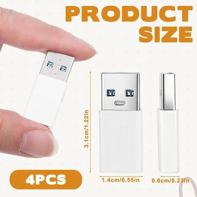 Alt view image 2 of 6 - 4 PCS USB C to B Adapter USB B to C Adapter Female-to Male Converter for Most Phone Types, Car, Charger Connections, Wall Plugs (White)