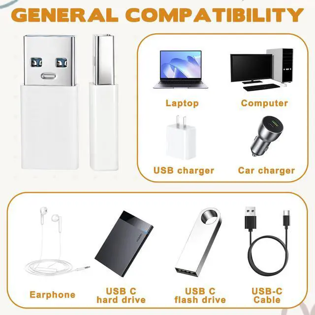 Alt view image 5 of 6 - 4 PCS USB C to B Adapter USB B to C Adapter Female-to Male Converter for Most Phone Types, Car, Charger Connections, Wall Plugs (White)