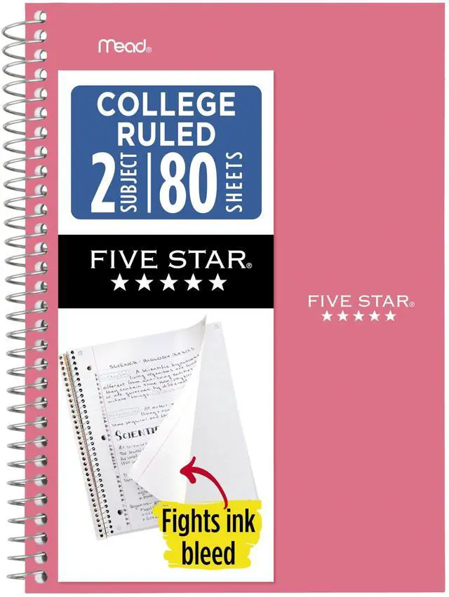 Main image of Spiral Notebook, 2 Subject, College Ruled Paper, 6" x 9-1/2", 80 Sheets, Fights Ink Bleed, Water Resistant Cover, Prom Pink (840029R)