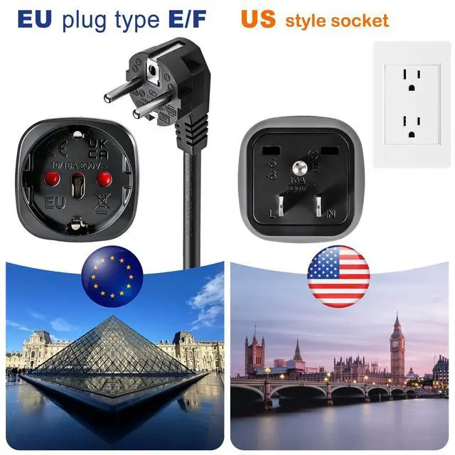 Alt view image 4 of 7 - 2 Pack European to US Plug Adapter, Europe to US Adapter, Europe to USA Travel Plug Converter, for EU Spain France Type C E F Plugs to America (Black)