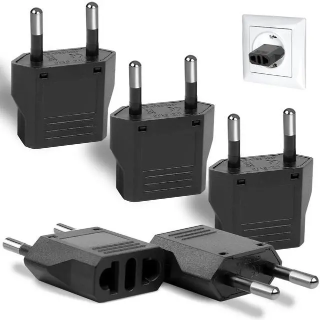 Main image of 6 Pack US to Europe Plug Adapter, Type C European Travel Adapter, Outlet Wall Power Converter (Black)
