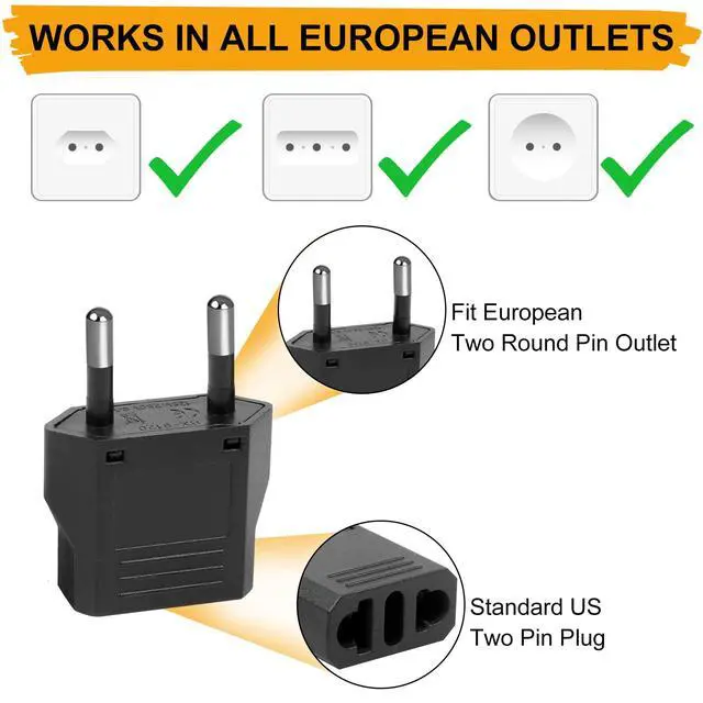 Alt view image 3 of 7 - 6 Pack US to Europe Plug Adapter, Type C European Travel Adapter, Outlet Wall Power Converter (Black)