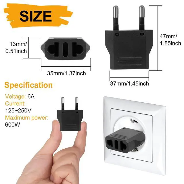 Alt view image 2 of 7 - 6 Pack US to Europe Plug Adapter, Type C European Travel Adapter, Outlet Wall Power Converter (Black)