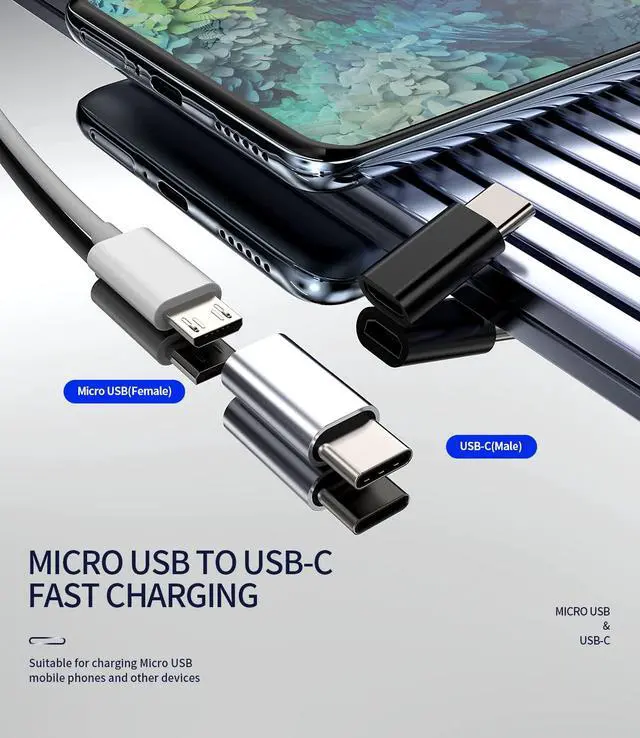 Alt view image 2 of 7 - Micro USB Female to USB C Male(3pack) Adapter Android Port Charge Cable to Type-C Charging Converter for Pixel 5XL LG Compatible for Samsung Galaxy Note S10 S20 S21 Ipad Pro Air4 Cord Connector