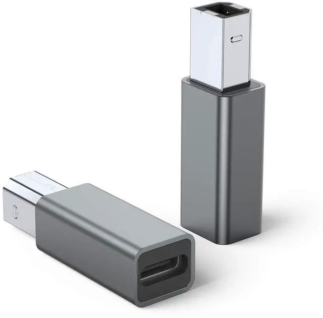 Main image of USB C Female to Printer Male Adapter (2-Pack), USB Type C to USB B Convert Connector Support Data Sync Compatible with Brother HP Canon Lexmark Epson Dell Xerox Samsung etc and Piano DAC (Grey)