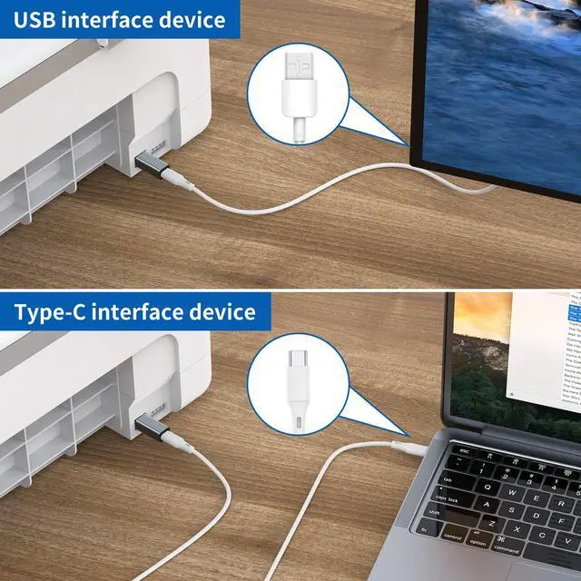 Alt view image 3 of 6 - USB C Female to Printer Male Adapter (2-Pack), USB Type C to USB B Convert Connector Support Data Sync Compatible with Brother HP Canon Lexmark Epson Dell Xerox Samsung etc and Piano DAC (Grey)