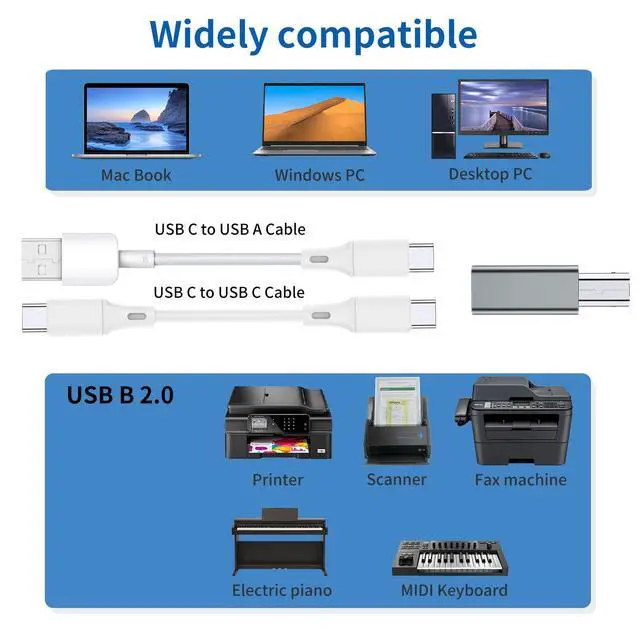 Alt view image 6 of 6 - USB C Female to Printer Male Adapter (2-Pack), USB Type C to USB B Convert Connector Support Data Sync Compatible with Brother HP Canon Lexmark Epson Dell Xerox Samsung etc and Piano DAC (Grey)