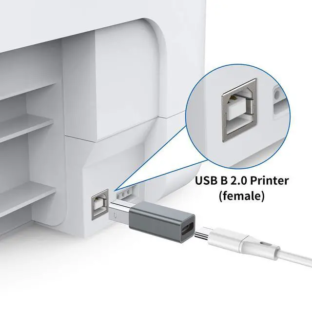 Alt view image 4 of 6 - USB C Female to Printer Male Adapter (2-Pack), USB Type C to USB B Convert Connector Support Data Sync Compatible with Brother HP Canon Lexmark Epson Dell Xerox Samsung etc and Piano DAC (Grey)