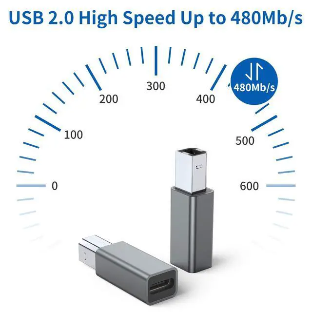 Alt view image 5 of 6 - USB C Female to Printer Male Adapter (2-Pack), USB Type C to USB B Convert Connector Support Data Sync Compatible with Brother HP Canon Lexmark Epson Dell Xerox Samsung etc and Piano DAC (Grey)