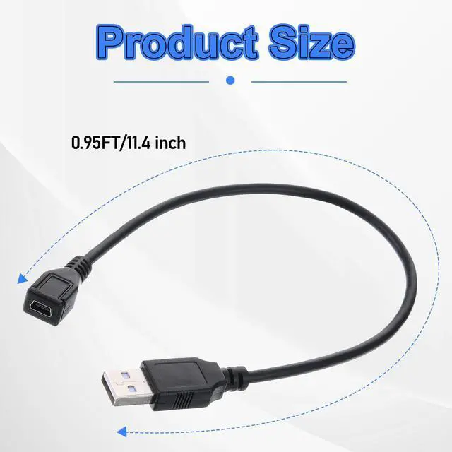 Alt view image 2 of 7 - 2Pcs 11.4inch 5pin Mini b Female to USB A Male Cable Adapter Cables Supports Data Transfer Cable Mini USB Adapter