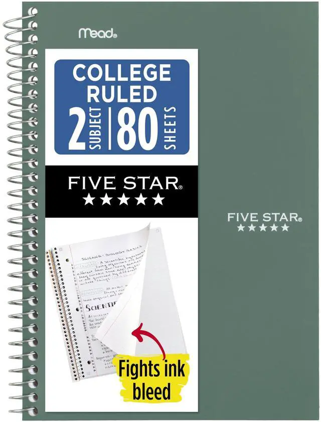 Main image of Spiral Notebook, 2 Subject, College Ruled Paper, 6" x 9-1/2", 80 Sheets, Fights Ink Bleed, Water Resistant Cover, Seaglass Green (840029CH1-ECM)