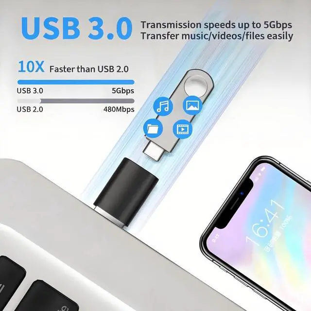 Alt view image 2 of 6 - USB to USB C Adapter 6 Pack,20V/3A 60W USB 3.0 5Gbps Type C Female to A Male Charger Converter for iPhone 16 15 14 13 12 11 Pro Plus Max,Apple Watch Ultra iWatch Series 8 7,iPad Pro Air Mini