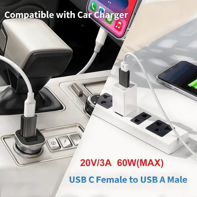 Alt view image 5 of 6 - USB to USB C Adapter 6 Pack,20V/3A 60W USB 3.0 5Gbps Type C Female to A Male Charger Converter for iPhone 16 15 14 13 12 11 Pro Plus Max,Apple Watch Ultra iWatch Series 8 7,iPad Pro Air Mini