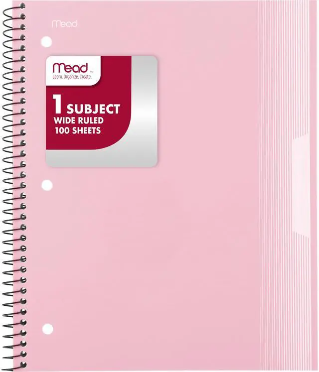 Main image of Spiral Notebook, 1 Subject, Wide Ruled Paper, Plastic Cover, 8" x 10-1/2", 100 Sheets, Pastel Pink (930092B)