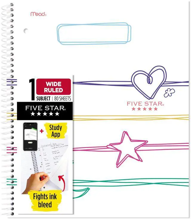 Main image of Spiral Notebook + Study App, 1 Subject, Wide Ruled, 8" x 10-1/2", 80 Sheets, Fights Ink Bleed, Water Resistant Cover, Pastel Doodles (930212F-ECM)