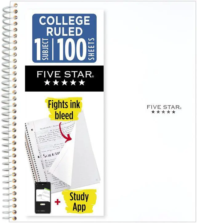Main image of Spiral Notebook + Study App, 1 Subject, College Ruled Paper, 8-1/2" x 11", 100 Sheets, Fights Ink Bleed, Water Resistant Cover, White (72456)