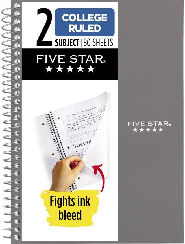 Main image of Spiral Notebook, 2 Subject, College Ruled Paper, 6" x 9-1/2", 80 Sheets, Fights Ink Bleed, Water Resistant Cover, Gray (840029AA3-ECM)