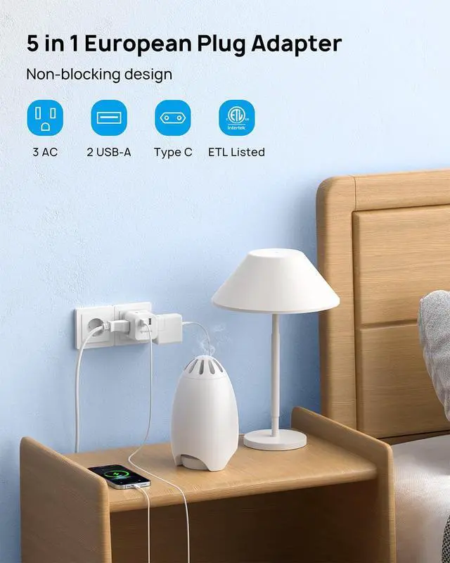 Alt view image 2 of 6 - European Travel Plug Adapter - International Power Adapter Converter for Europe with 3 Outlets 2 USB, Europe to US Type C Adaptor for Italy Germany France Spain, Cruise Travel Essentials