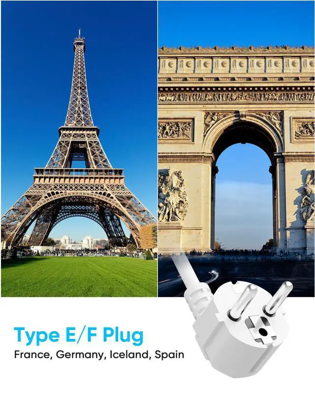 Alt view image 3 of 6 - European Travel Plug Adapter, Olcorife US to Europe Type E/F Plug Adapter, International Power Strip with 8 Outlets and 4 USB(1 USB-C), 5 FT Cord for Germany France Iceland Spain