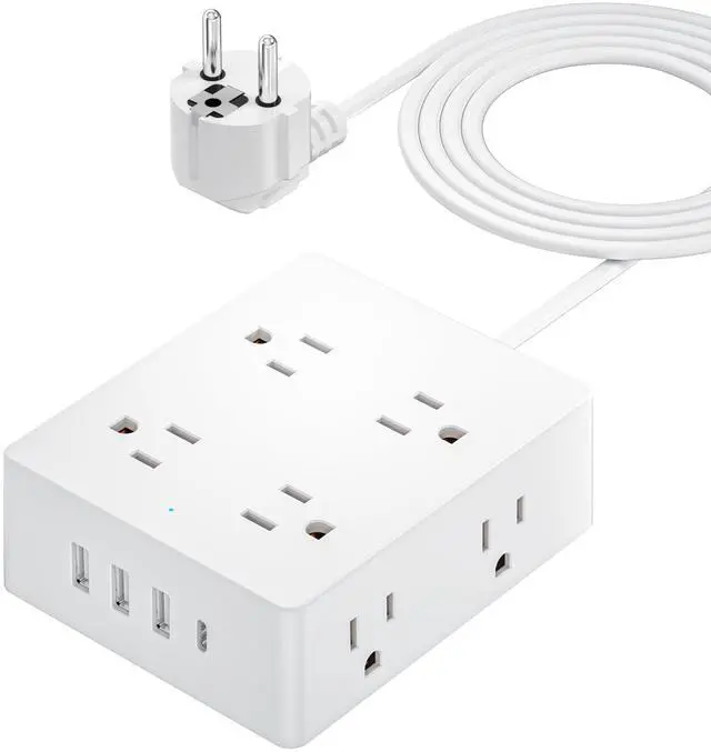 Main image of European Travel Plug Adapter, Olcorife US to Europe Type E/F Plug Adapter, International Power Strip with 8 Outlets and 4 USB(1 USB-C), 5 FT Cord for Germany France Iceland Spain