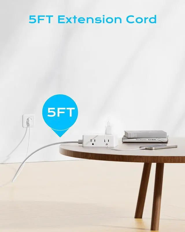 Alt view image 5 of 6 - European Travel Plug Adapter, Olcorife US to Europe Type E/F Plug Adapter, International Power Strip with 8 Outlets and 4 USB(1 USB-C), 5 FT Cord for Germany France Iceland Spain