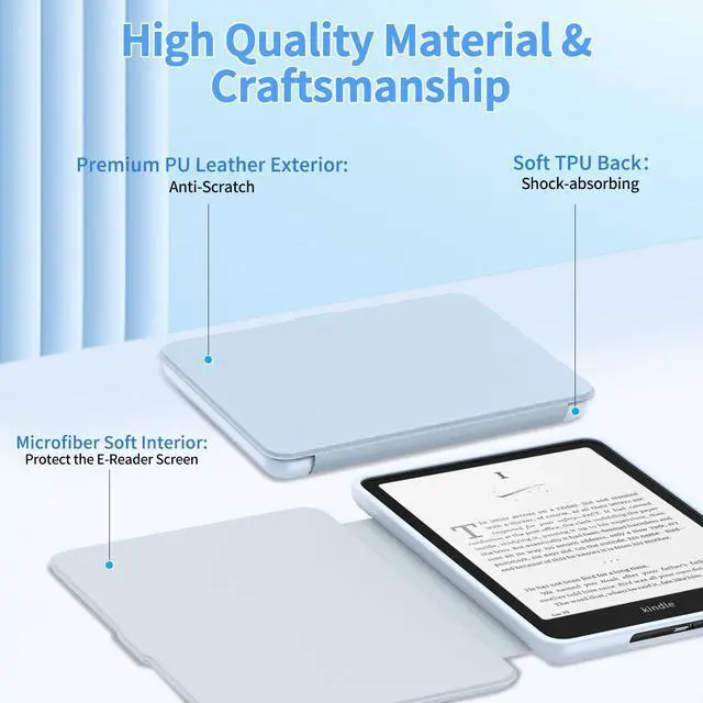 Alt view image 3 of 7 - New Kindle Paperwhite 2024 Case 7" (12th Gen) & Kindle Colorsoft Signature Edition Case, Sanyetral Slim PU Leather Cover with Soft TPU Back and Auto Sleep/Wake, Not for Remarkable Kobo -Light Blue